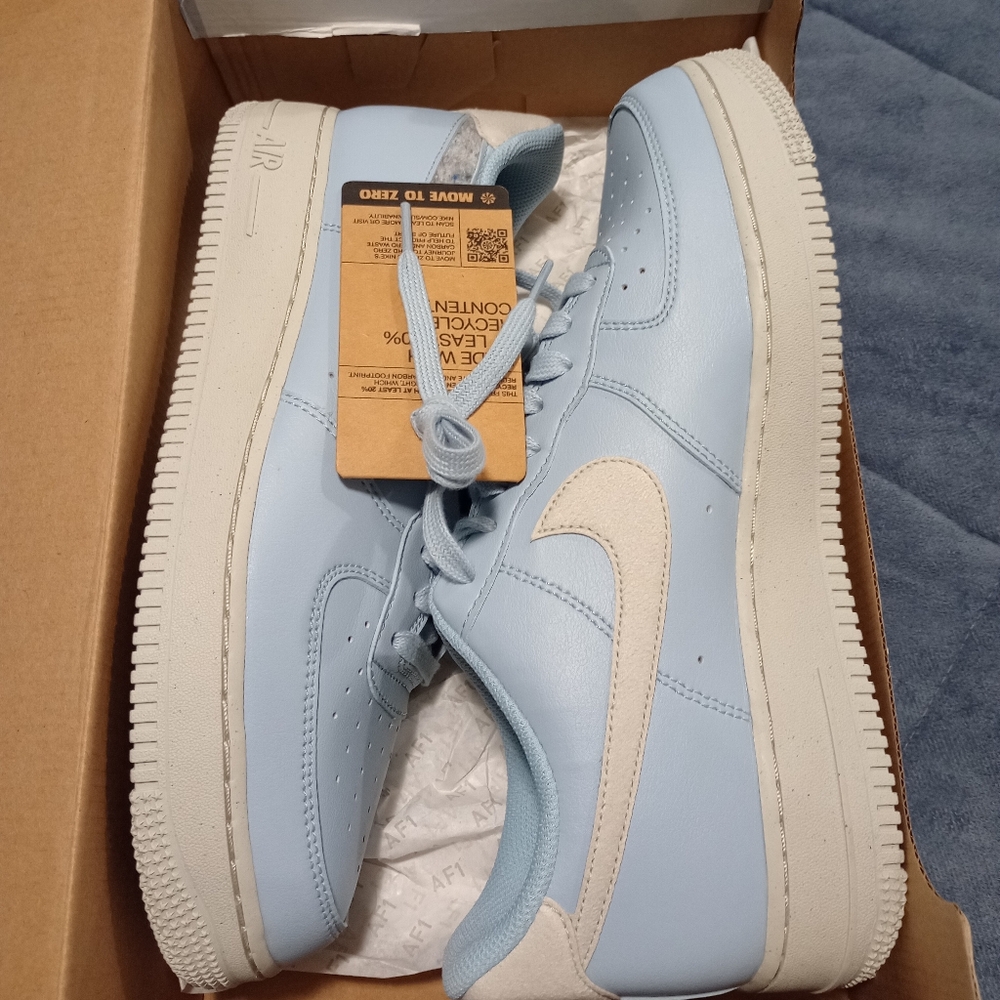 Air Force 1 light blue and white shoes